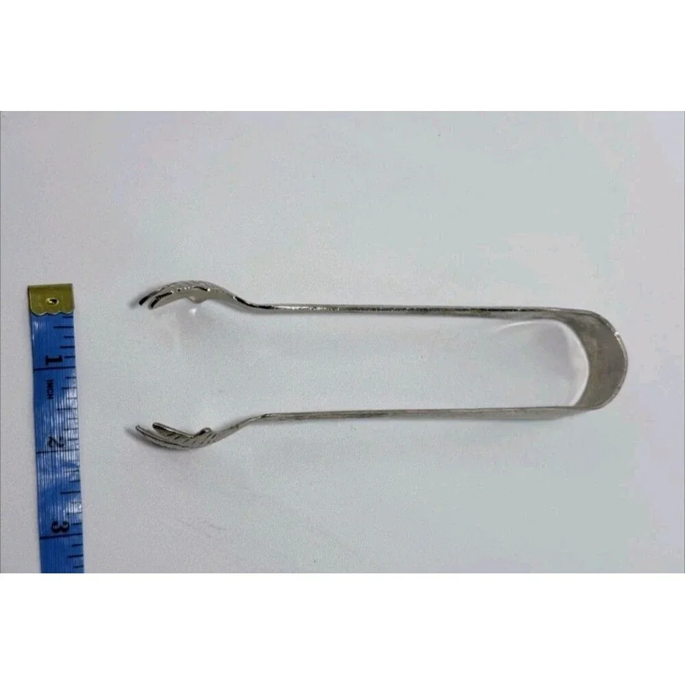 Vintage Sugar Tongs Bird Claw Grapes Design Silver Tone Hammered 6.5”